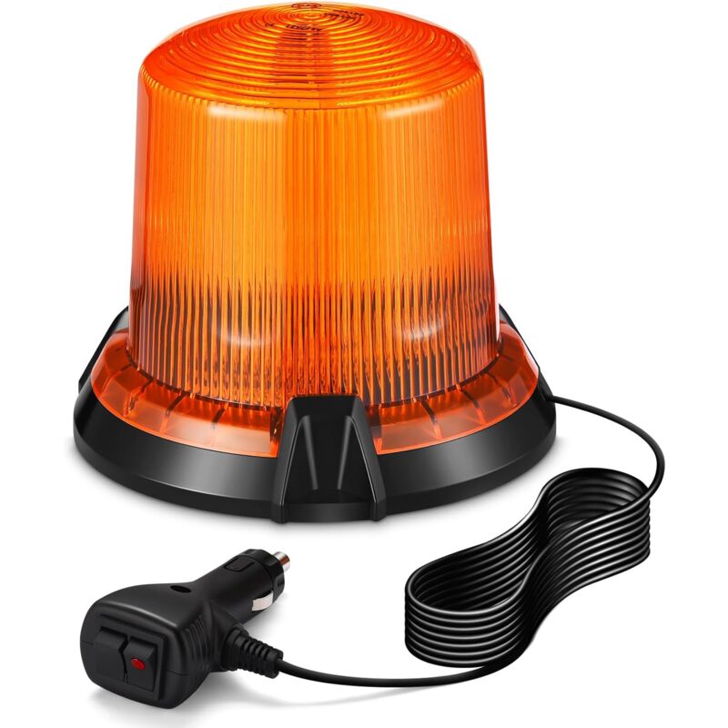 Gyrophare LED 12v/24v Girophare Orange Phare d'Avertissement Clignotant Magnétique 2 Modes de Flash avec 5m Câble Prise Allume-Cigare pour Camion