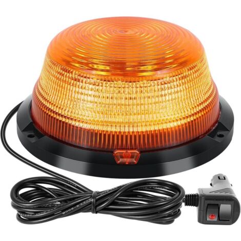 Gyrophare LED 16CM 12V 24V Orange Phare D\'avertissement Clignotant Magnétique Lumière Stroboscopique D\'urgence pour Golf UTV Car Bus Vehicule Tracteur avec 3m Câble Prise Allume-Cigare