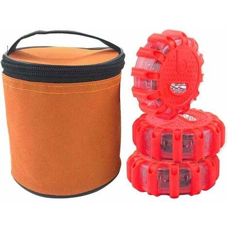 Gyrophare Led Orange Puissant, Lampe Stroboscopique Voiture, Gyrophare Tracteur Agricole, Plat Gyrophare Led à Pile Aimanté Sans Fil D'avertissement Clignotant Eclairage D'urgence Voiture (rouge 3pcs