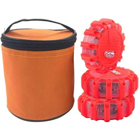 GROOFOO Gyrophare Led Orange Puissant,Lampe Stroboscopique Voiture,Gyrophare Tracteur Agricole,Plat Gyrophare Led à Pile Aimanté Sans Fil D'avertissement Clignotant Eclairage D'urgence Voiture (rouge 3pcs)