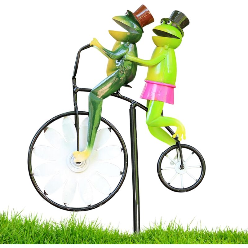 Sunxury - Gyroscope à vent de jardin, vélo à l'ancienne, statue d'animal grenouille mignonne, sculpture décorative de patio de jardin, sculpture à