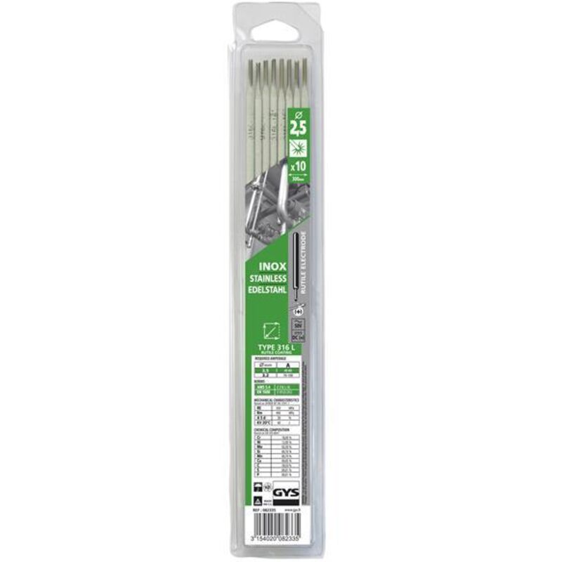 GYS WELDING 082335 Stainless Steel Electrodes 316L 2.5mm (Pack 10) GYS082335