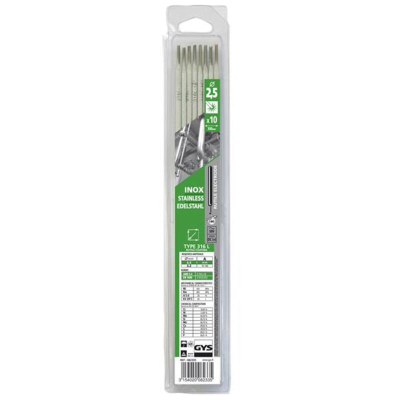 GYS - welding 082335 Stainless Steel Electrodes 316L 2.5mm (Pack 10) 082335