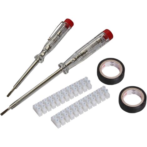 H+H 95200 - Set di utensili per installazioni elettriche, 6 pezzi (tester di tensione/collettore di fase/nastro isolante/morsetto) Made in Germany 140 mm/190 mm