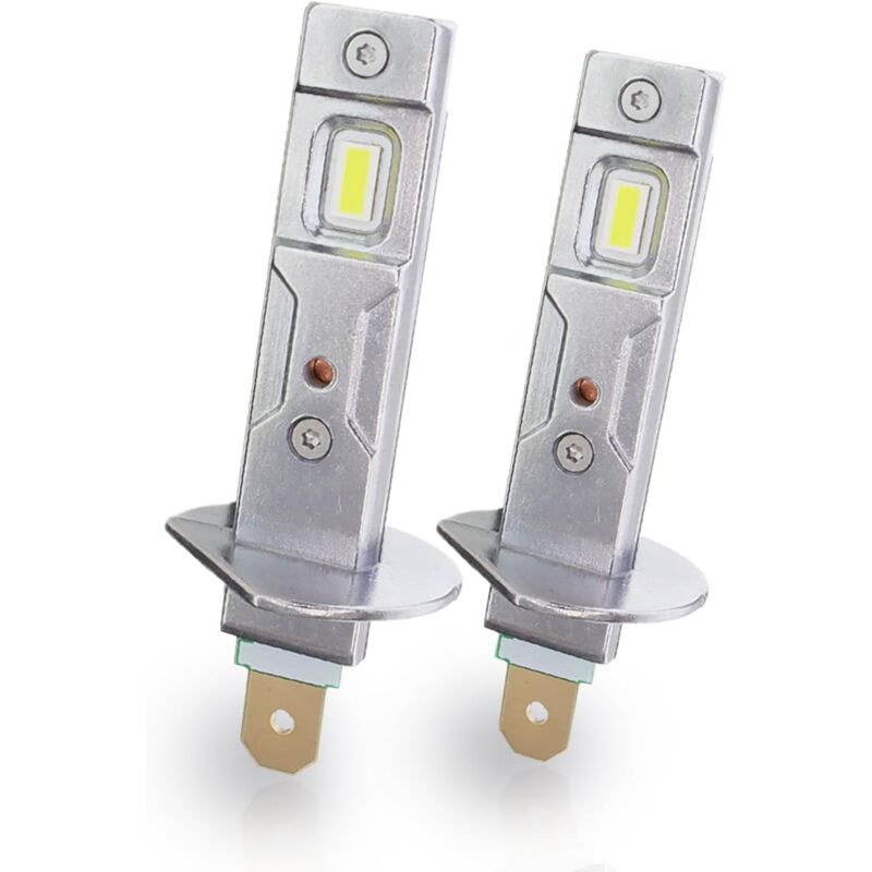 H1 LED, feux phares Blanc 6000K de voiture, taille mini 1:1, Non-Polarité, Remplacement sans ventilateur de halogène H1, Plug & Play, lot de 2,