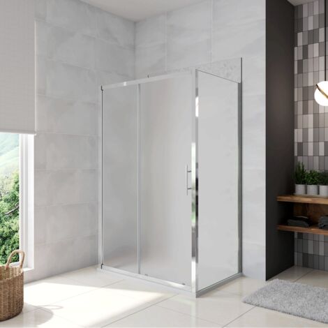 H.185 cm Box Doccia a Tre Lati Porta Scorrevole con 2 Parete Fissa Vetro Temperato 5 mm Satinato Opaco 130x70x70 cm