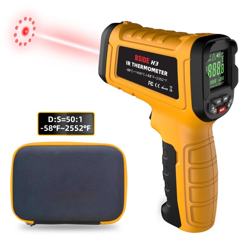 H3 Thermomètre Numérique Industriel -58℉2552℉(-50℃1400℃) Thermometre Infrarouge Professionnel 50:1 avec Alarme lcd Couleur Mémoire Pistolet Laser