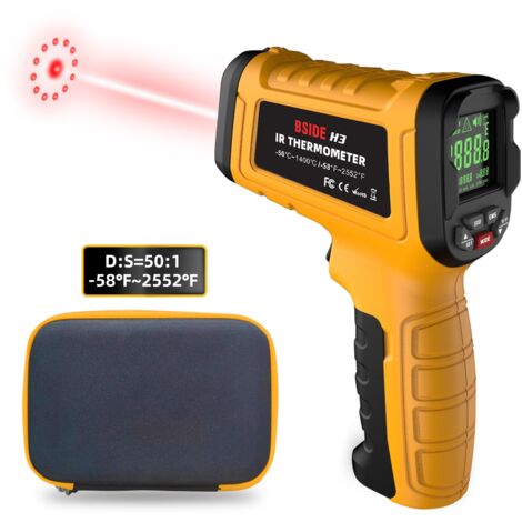 DURFICST H3 Thermomètre Numérique Industriel -58℉2552℉(-50℃1400℃) Thermometre Infrarouge Professionnel 50:1 avec Alarme LCD Couleur Mémoire Pistolet Laser Température pour Four Forge Frigo BBQ Pizza