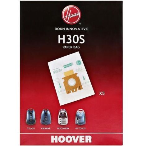 H30S Sacs Purefit pour Aspirateur, en Nylon, Triple Couche, Original, 20x17x6 cm, Compatible avec le Balai Electrique Télios, Télios Plus, Arianne, Octopus et Discovery, 5 Pièces