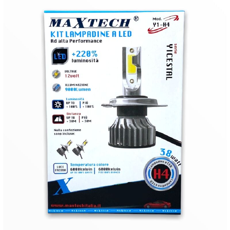 Image of Trade Shop - AUTO-LED-LAMPEN-KIT H4 38W KALTLICHT 6000K 12V 9000 LUMEN MAXTECH Y1-H4 -