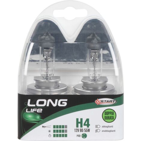 H4 Long Life Coppia di lampadine per luci auto 12V 60/55W P43t