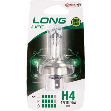 H4 Long Life Lampadina Singola per luci auto 12V 60/55W P43t