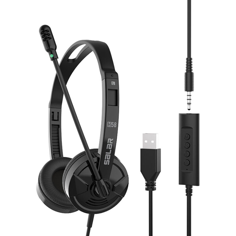 

H58 Auriculares con cable para computadora, negocios de oficina, auriculares ligeros con cancelacion de ruido y microfono, Negro