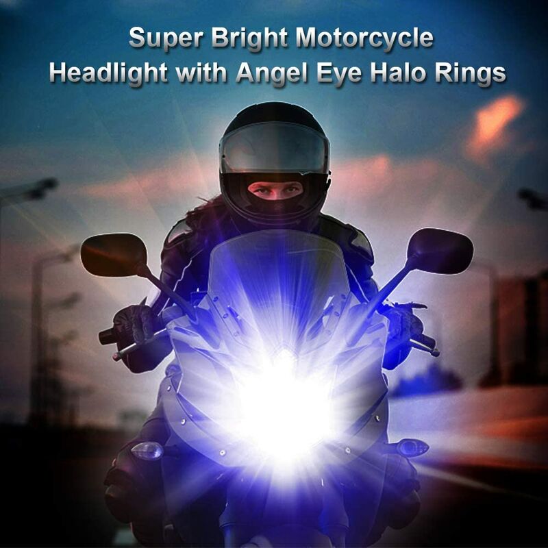 H6 BA20D HS1 LED Ampoule de Phare de Moto avec Bleu Angel Eye H6 Phare LED Haut/Bas 12V 2600LM Remplacement de la Lampe Halogène H6