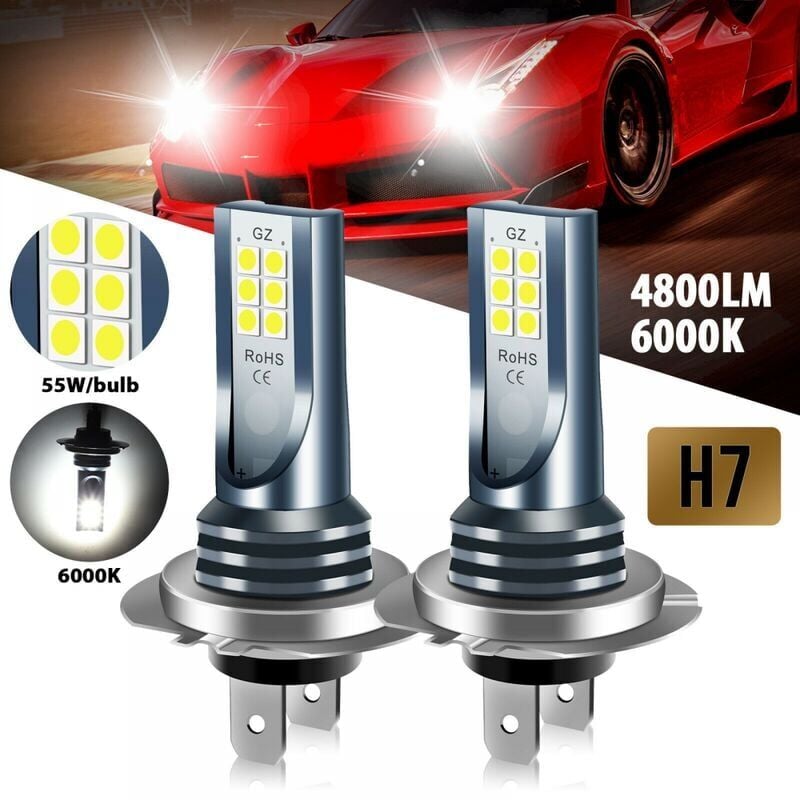 H7 led Headlight Bulbs, 2 Pack, 6500K White, 360 Degree cob 3030 led Beads, IP68 Waterproof and Shockproof, High/Low Beam Bulbs.