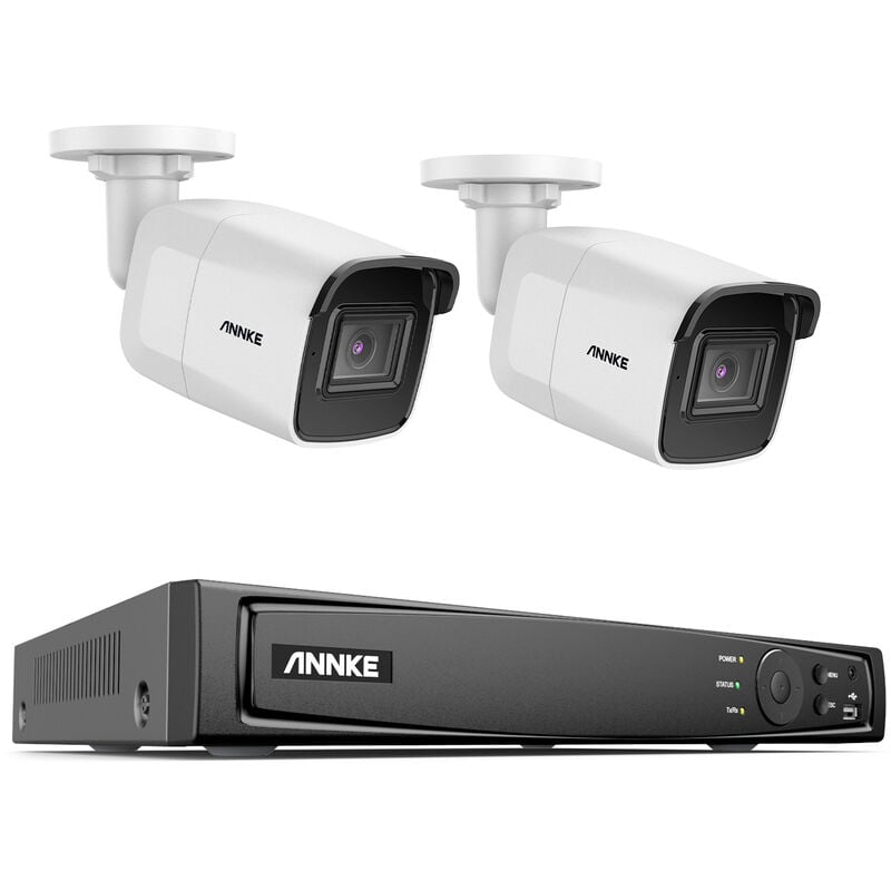ANNKE H800 PoE Kit de Surveillance Extérieur Filaire, 8MP 4K 8CH H.265+ NVR(2TB HDD),2 Caméra de Sécurité Bullet avec Enregistrement Audio,IP67