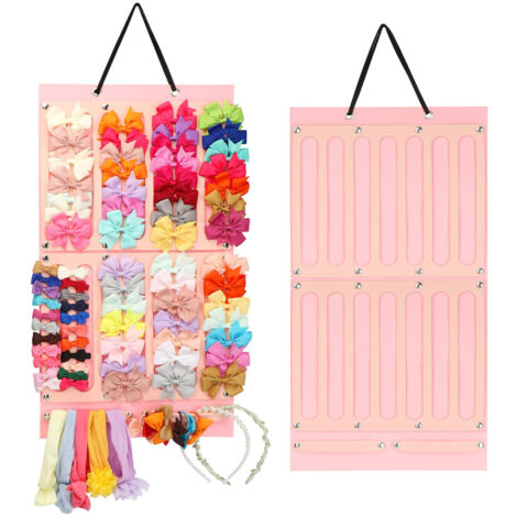 Haarspangen-Organizer, rosa Filz, 35 x 66 cm, 8 Bänder + 2 Clips für Tür/Wand, Reisedekoration
