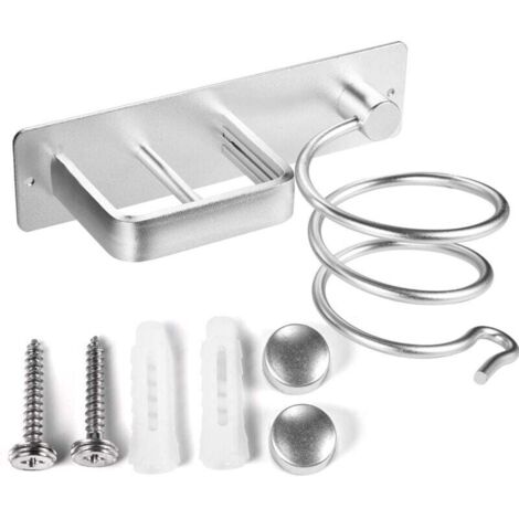 Haartrocknerhalterung, Glätteisenständer mit Kabelmanagement, Wandhalterung aus Aluminium für Haartrockner, für Badezimmer, Schlafzimmer, Hotel, Silber