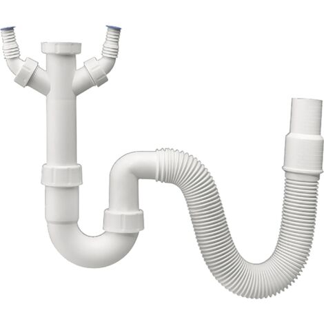 Haas Siphon 40/50mm mit flexiblem Schlauch und 2 Anschlüssen - höhen- und seitenverstellbarer Geruchsverschluss nach DIN EN 274