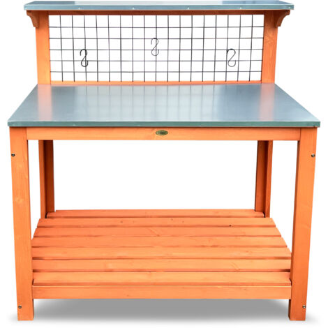 HABAU Gartentisch aus Holz, mit verzinkter Arbeitsplatte und Ablage, 101 x 55 x 117 cm