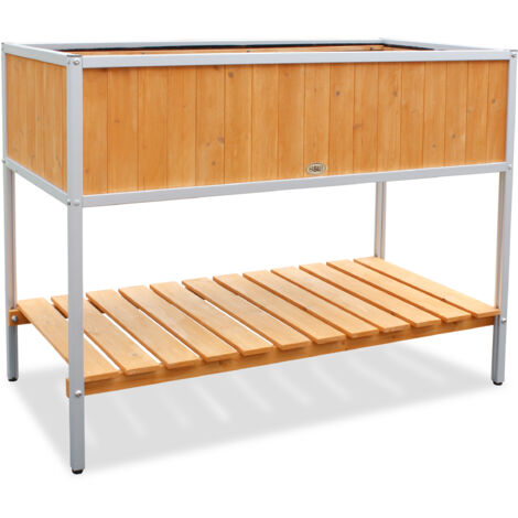 HABAU Hochbeet mit Aluminiumrahmen und Ablage, Honigbraun, 115 x 53, 5 x 89 cm