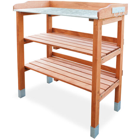 HABAU Pflanztisch mit Arbeitsplatte aus Metall, behandelt mit Holzöl, 76 x 37 x 92 cm