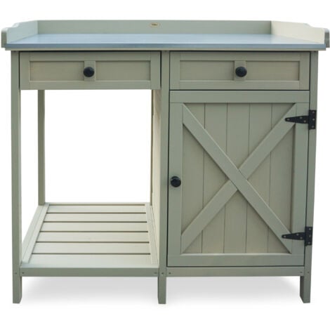 HABAU Pflanztisch mit Unterschrank und 2 Schubladen aus Holz, Grau, 98 x 48 x 95 cm