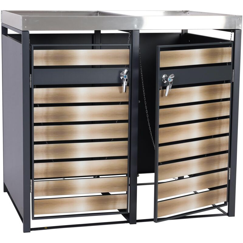 Abris poubelles deux compartiments avec bac à plantes 125 x 132 x 80 cm métal anthracite or 040006988