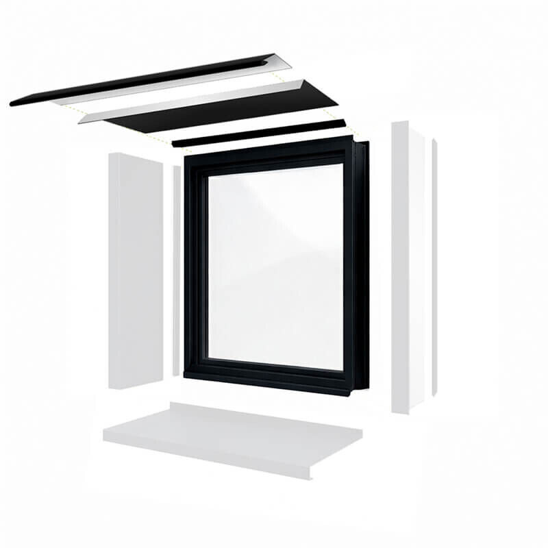 Habillage de linteau en aluminium pour encadrement de fenêtre ou porte - Largeur 1m50 - Prondeur 200mm - Noir foncé RAL9005 - ALUHOME