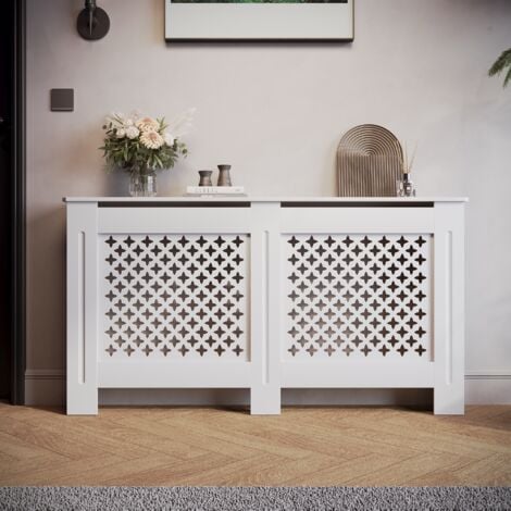 Habillage de radiateur SONNI Couverture de radiateur Couverture de radiateur 152x19x81.5cm Grille croisée Blanc