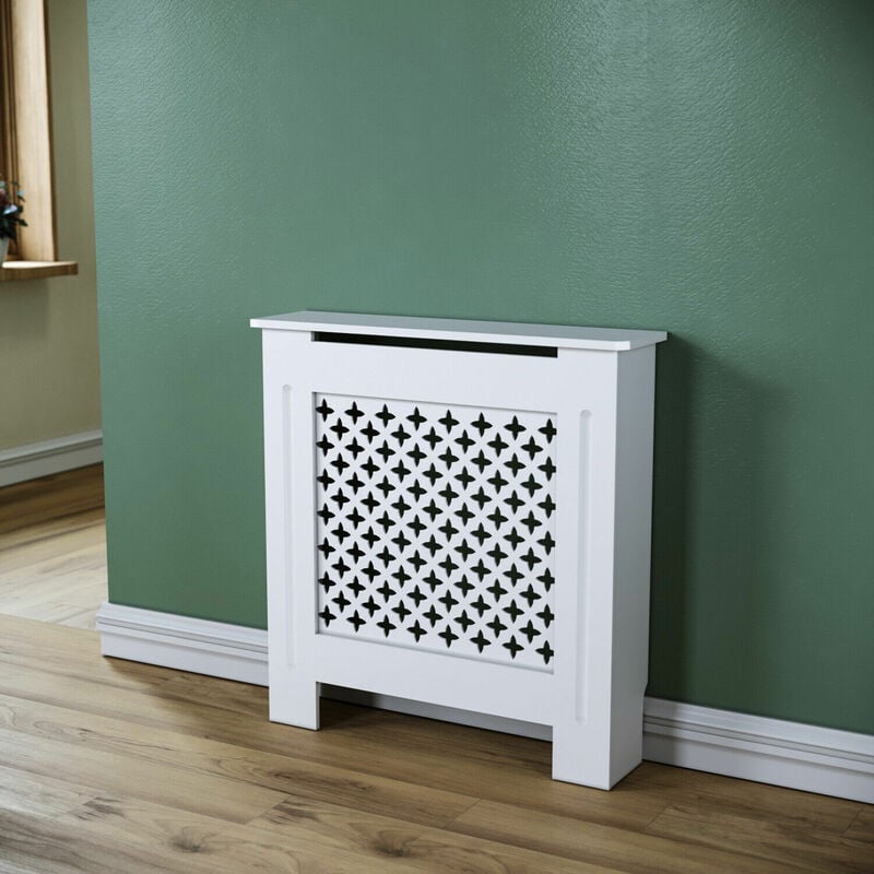 Habillage de radiateur Sonni Couverture de radiateur Couverture de radiateur 78x19x81.5cm Grille croisée Blanc