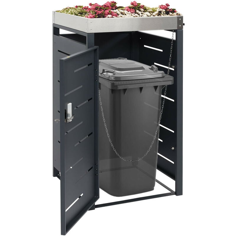 Habillage pour 1 conteneur à déchets HWC-H40b - abri pour conteneurs à déchets - bac à plantes acier inoxydable-métal combiné 2