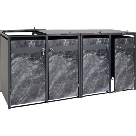 Habillage pour 4 poubelles hwc-j82 coffre pour poubelles extensible métal 100kg aspect marbre anthracite foncé