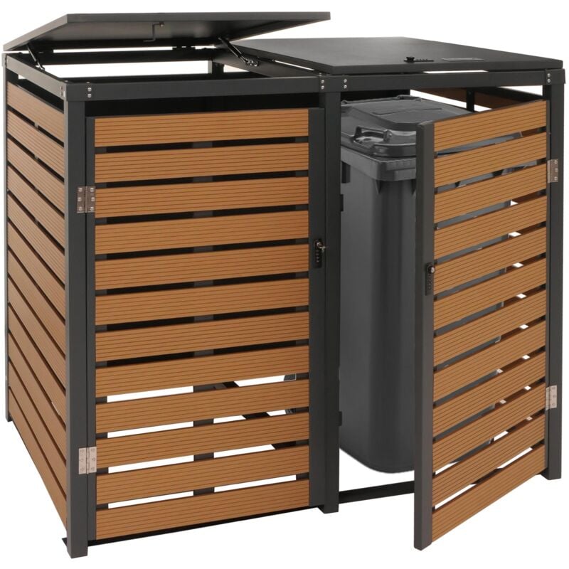 Abris poubelles avec deux compartiments 119 x 140 x 102 cm wpc métal aspect teck 040007016