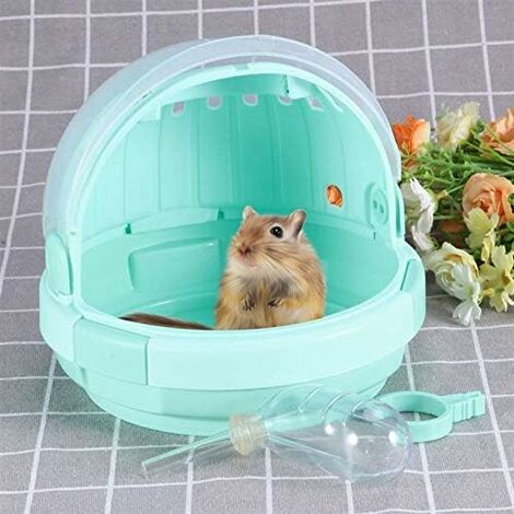Habitat de cage de transport portable pour hamster, cage pour petits animaux de 7,6 x 6,5 pouces, avec sacs à main de voyage pour bouteille d'eau et maison de vacances de transport extérieur pour hams