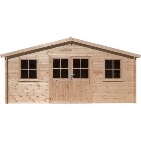 Habitat Et Jardin – Abri de jardin bois 20.20 m² – Dimensions 4.80 x 4.00 x 2.39 m – Épaisseur madriers 28 mm – Double porte avec fenêtre