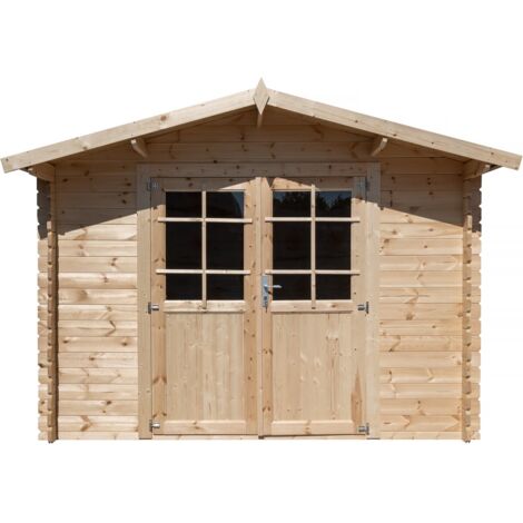 Habitat Et Jardin – Abri de jardin en épicéa 9.4 m² – Dimensions 320 x 298 x 225 cm – Épaisseur 28 mm – Double porte avec fenêtres – Traitement fongicide recommandé