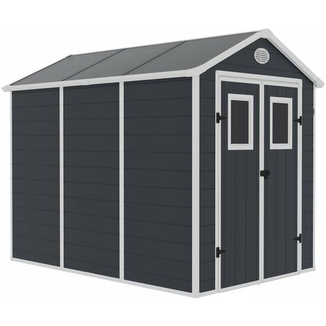 Habitat Et Jardin – Abri de jardin résine 5.23 m² – Structure en résine et acier – Résistance au vent 20 m/s – Kit d'ancrage inclus – Anthracite