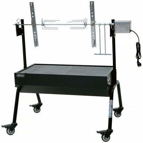 Habitat Et Jardin – Barbecue à charbon et rôtissoire électrique 2 en 1 – Surface de cuisson 85 x 39,5 cm – Structure en acier noir – Pour viandes jusqu'à 12 kg