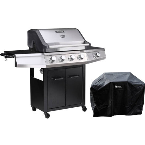 Habitat Et Jardin – Barbecue gaz 5 brûleurs 15.2 kW – Acier inoxydable – Surface de cuisson 63 x 40 cm – Brûleur latéral – Housse de protection incluse