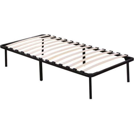 Habitat Et Jardin – Cadre à lattes 90 x 190 cm – Structure en fer avec 13 lattes en bois – Support jusqu'à 200 kg – Pieds de 32 cm inclus
