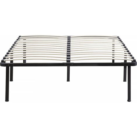 Habitat Et Jardin – Cadre à lattes pour matelas 140 x 190 cm – Structure en fer – 26 lattes en bois – Support jusqu'à 200 kg – Pieds inclus pour installation facile