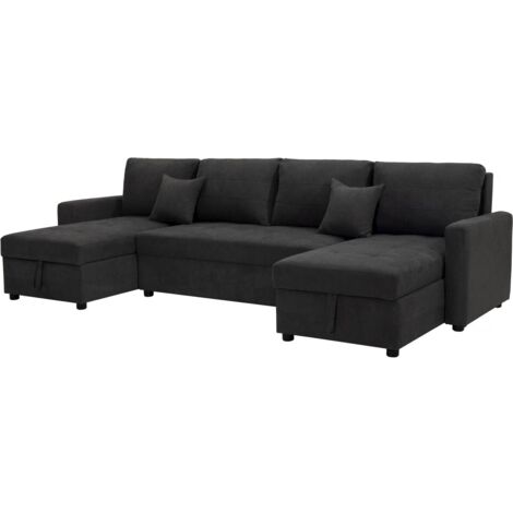 Habitat Et Jardin – Canapé d'angle convertible 5 places – 3 coffres de rangement intégrés – Tissu gris foncé – Dimensions 290x140x87 cm