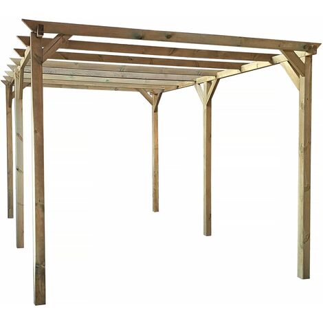 Habitat Et Jardin – Carport voiture en bois Solar II 3 x 5 m – Pin traité autoclave III – Surface 15,30 m² – Hauteur 2,4 m pour protection véhicule