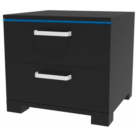 Habitat Et Jardin – Chevet LED Karina – 41 x 38 x 41.5 cm – 2 tiroirs – Panneau stratifié résistant aux rayures – Éclairage LED intégré