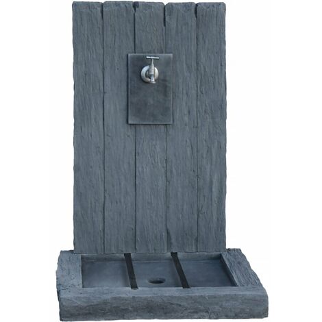 Habitat Et Jardin – Fontaine de jardin en pierre reconstituée – Dimensions 59 x 44 x 87 cm – Résistante aux intempéries – Coloris gris élégant