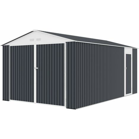 Habitat Et Jardin – Garage métal Houston 15,36 m² – Acier galvanisé résistant aux intempéries – Dimensions L 4,80 x l 3,20 x h 2,35 m – 2 portes battantes