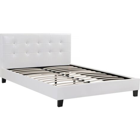 Habitat Et Jardin – Lit double en PVC brillant 160 x 200 cm – Tête de lit capitonnée – Livré avec sommier – Pour chambre moderne