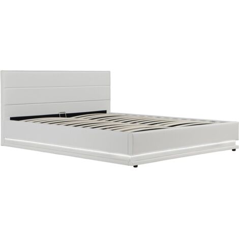 Habitat Et Jardin – Lit coffre LED 'Anastasia' 160 x 200 cm – Blanc – Structure en MDF et contreplaqué – Coffre de rangement 141 x 191 x 23 cm