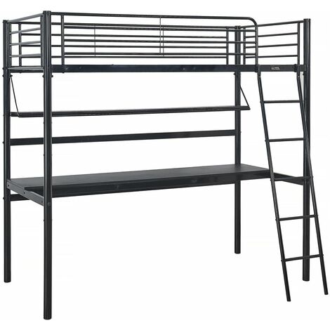 Habitat Et Jardin – Lit mezzanine noir avec bureau Alona – 90 x 190 cm – Tube en acier – Hauteur de couchage 152 cm – Echelle 5 marches incluse